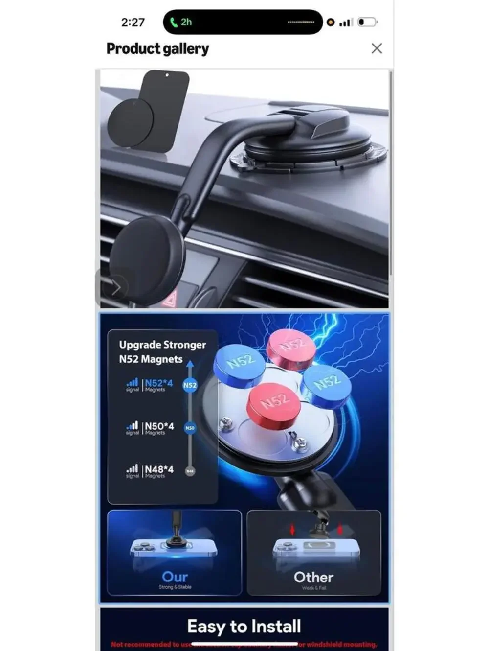 Car Dashboard Magnetic Phone Mount Holder with Strong Suction Cup